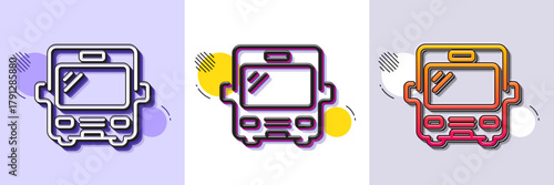 Bus transport line icon. Halftone dotted pattern. Gradient icon with grain shadow. Transportation sign. Tourism or public vehicle symbol. Line bus icon. Various designs. Vector