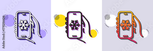 Air conditioning line icon. Halftone dotted pattern. Gradient icon with grain shadow. Hand hold phone sign. Cellphone with screen notification symbol. Line air conditioning icon. Vector