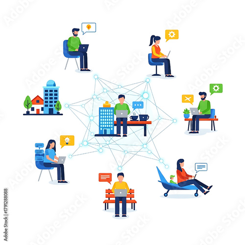 Remote Work Concept Illustration Connecting People Globally Online