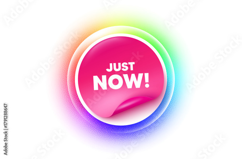 Just now sticker rainbow gradient. Paper offer price tag. Just now tag. Special offer sign. Sale promotion symbol. Sticker label. Grain dots effect. Vector