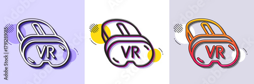 Vr line icon. Halftone dotted pattern. Gradient icon with grain shadow. Virtual reality sign. Ar simulator goggles symbol. Line vr icon. Various designs. Vector