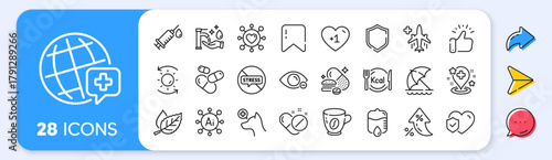 Leaf, Medical syringe and Calories line icons. Interest rate, AI generate, Inflation icons. Pack of Veterinary clinic, Myopia, Medical flight icon. Coffee, Drop counter, Dating pictogram. Vector