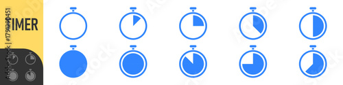 stopwatch icon set. circular timer/stopwatch icons showing time progress in segments. Perfect for loading, speed, timer, countdown, schedule, productivity, progress tracking, and modern user interface