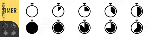 stopwatch icon set. circular timer/stopwatch icons showing time progress in segments. Perfect for loading, speed, timer, countdown, schedule, productivity, progress tracking, and modern user interface