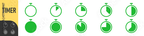 stopwatch icon set. circular timer/stopwatch icons showing time progress in segments. Perfect for loading, speed, timer, countdown, schedule, productivity, progress tracking, and modern user interface