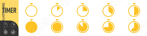 stopwatch icon set. circular timer/stopwatch icons showing time progress in segments. Perfect for loading, speed, timer, countdown, schedule, productivity, progress tracking, and modern user interface