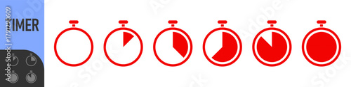 stopwatch icon set. circular timer/stopwatch icons showing time progress in segments. Perfect for loading, speed, timer, countdown, schedule, productivity, progress tracking, and modern user interface