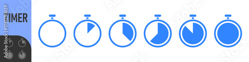 stopwatch icon set. circular timer/stopwatch icons showing time progress in segments. Perfect for loading, speed, timer, countdown, schedule, productivity, progress tracking, and modern user interface