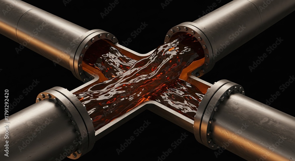 Naklejka premium 3D Render of Industrial Pipes Transporting Liquid Fuel with Flowing Substance