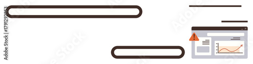 Browser window with a warning icon next to a data graph, emphasizing errors or alerts in data analysis. Ideal for error notification, analytics, risk management, troubleshooting, data monitoring