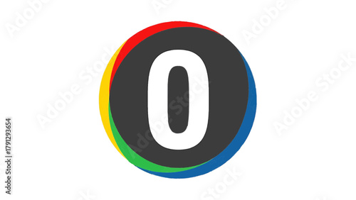 Vector illustration of number zero symbol with colorful rings on a transparent background