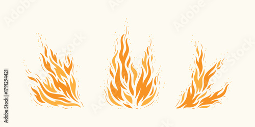 Hand drawn Vector Fire Flame Set. Campfire Silhouettes. Bonfire Drawing