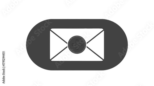 Vector illustration of email icon with a plus sign inside, on a transparent background