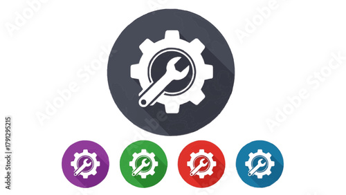 Vector illustration of set of service icons with wrench and gear on a transparent background