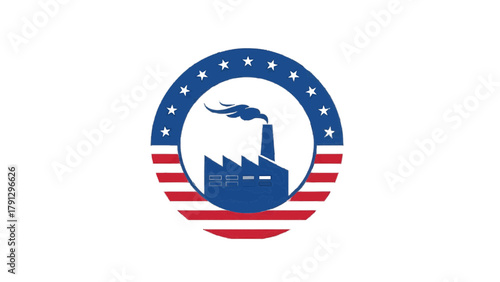 Vector illustration of american factory symbol with smoke coming from chimney on a transparent background