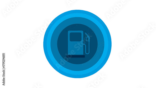 Vector illustration of gas pump icon with blue concentric circles on a transparent background