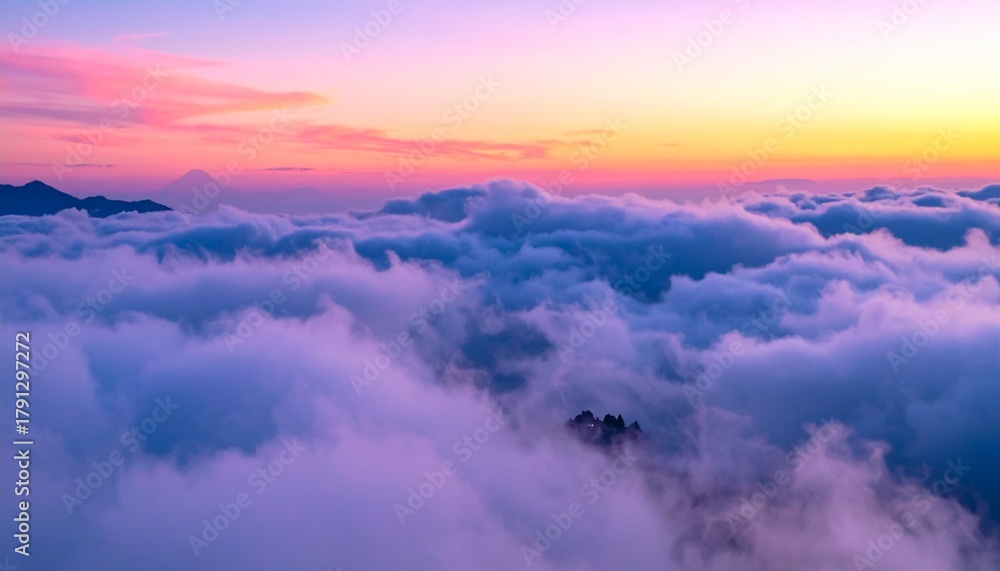 Obraz premium Ethereal mountain vista sea of clouds