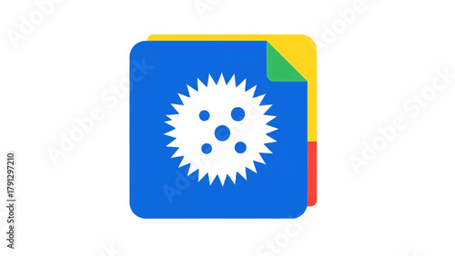Vector illustration of stylized icon resembling a gear or star within a blue folder, representing data or settings on a transparent background