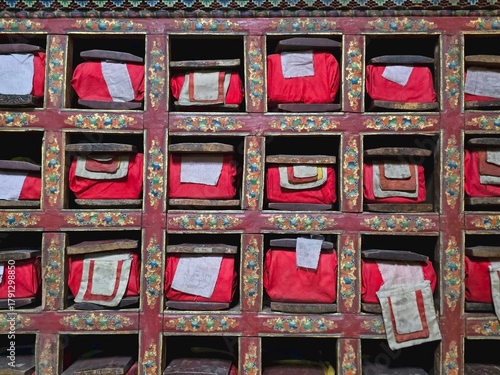 Ancient library in the Leh palace is repository of sacred religious, philosophies manuscripts and texts - Ladakh, India