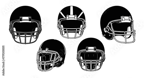 American Football Helmets Black Silhouette Icon Set