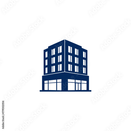 Illustration of a multi-story building with windows and a storefront.