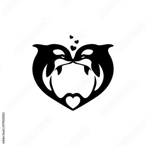 simple stencil illustration vector logo of orca heart 
