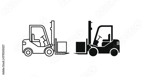 Forklift Truck Line and Silhouette Icon Set