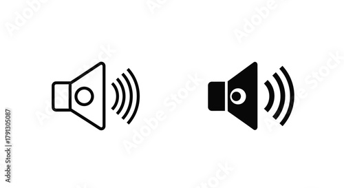 Two icons representing a speaker emitting sound waves, one in outline and the other in solid black.