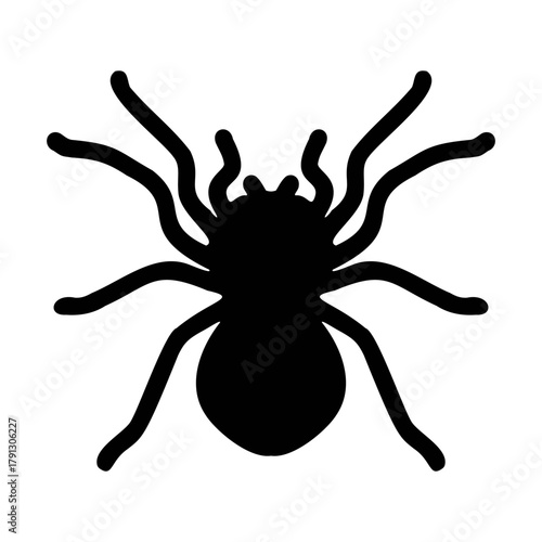 Black spider silhouette isolated on white background for Halloween or insect design concept.