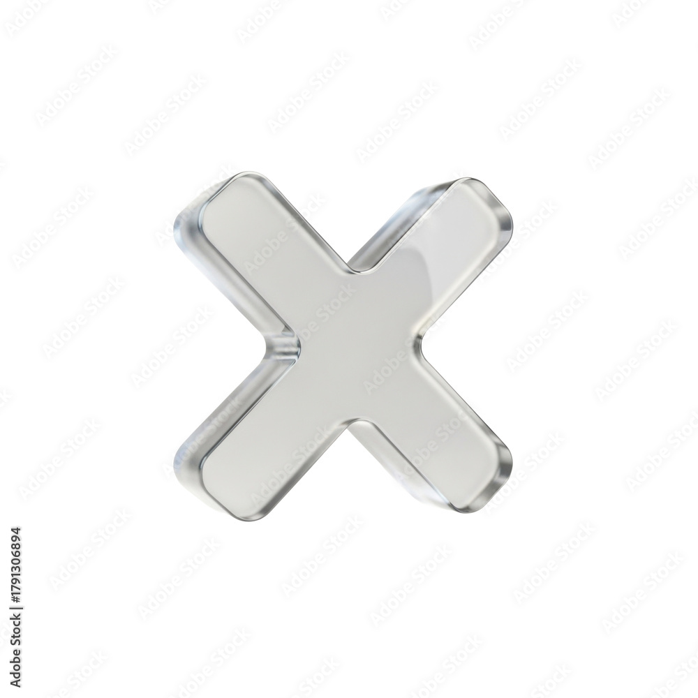 Obraz premium Clear Glass X Mark Symbol on White Background