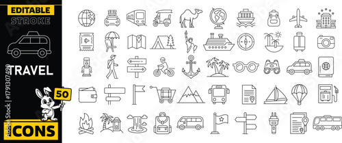 Travel line icons set, collection of tourism outline vector signs, editable stroke, linear concept, travel and journey illustrations