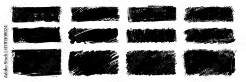 Vector set of grunge ink frames. Bold texture distressed rectangular brush strokes. Textured backgrounds for badges, labels, banners, posters.