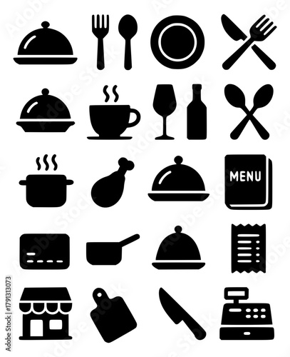 20 restaurant / cafe theme icons, silhouette version