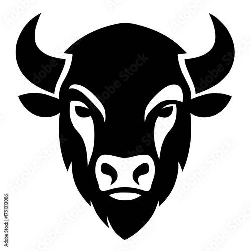 Vector illustration, bison face, silhouette version