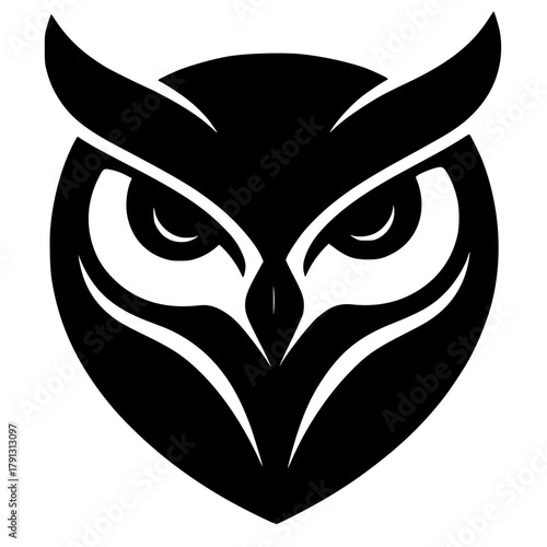 Vector illustration, owl face, silhouette version