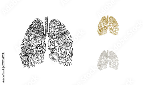 Hand drawn Healthy Lungs illustration, Lungs combined with Leaf Nature concept