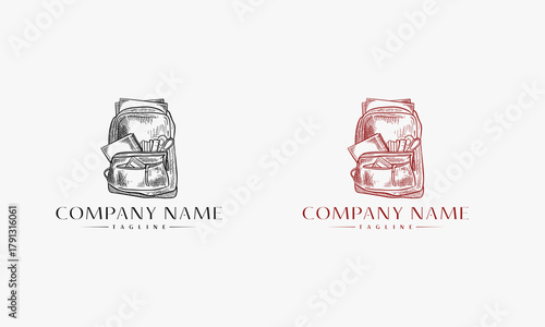School bag vintage hand drawn logo, Education symbol