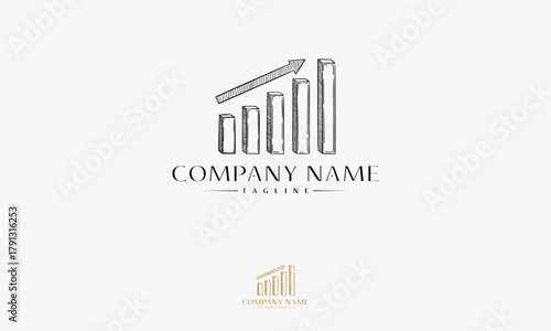 growing chart vintage logo Hand drawn, Business Growth Logo template