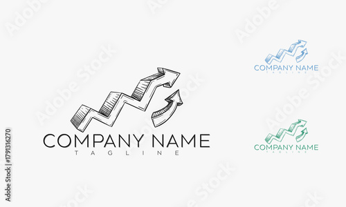 growing chart vintage logo Hand drawn, Business Growth Logo template