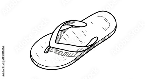 Illustration of a single flip-flop sandal, depicted in a simple black and white line drawing.