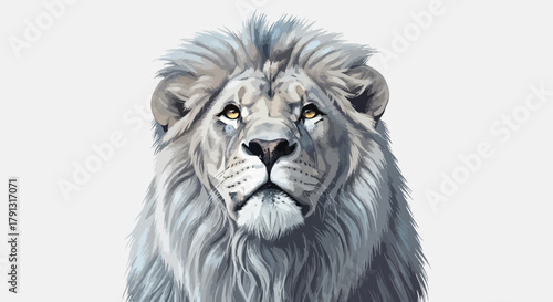 Majestic portrait of a white lion, gazing directly at the viewer, with detailed fur.