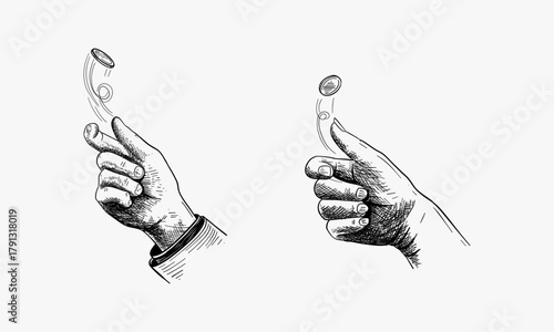 Set of hand Flipping the coin
