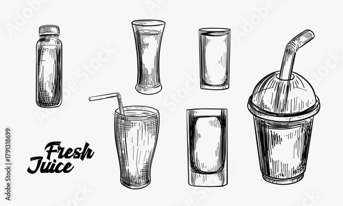 Set of glasses for drink. Hand drawn illustration converted to vector