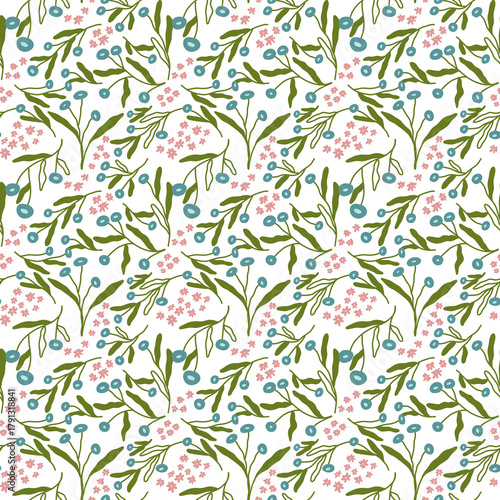 Dense Vintage Wildflower Seamless Pattern on Transparent Background