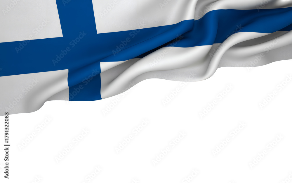Obraz premium Finland's national flag waving gracefully on top with copy space below, perfect for patriotic designs or travel visuals, a symbol of Finnish pride and identity