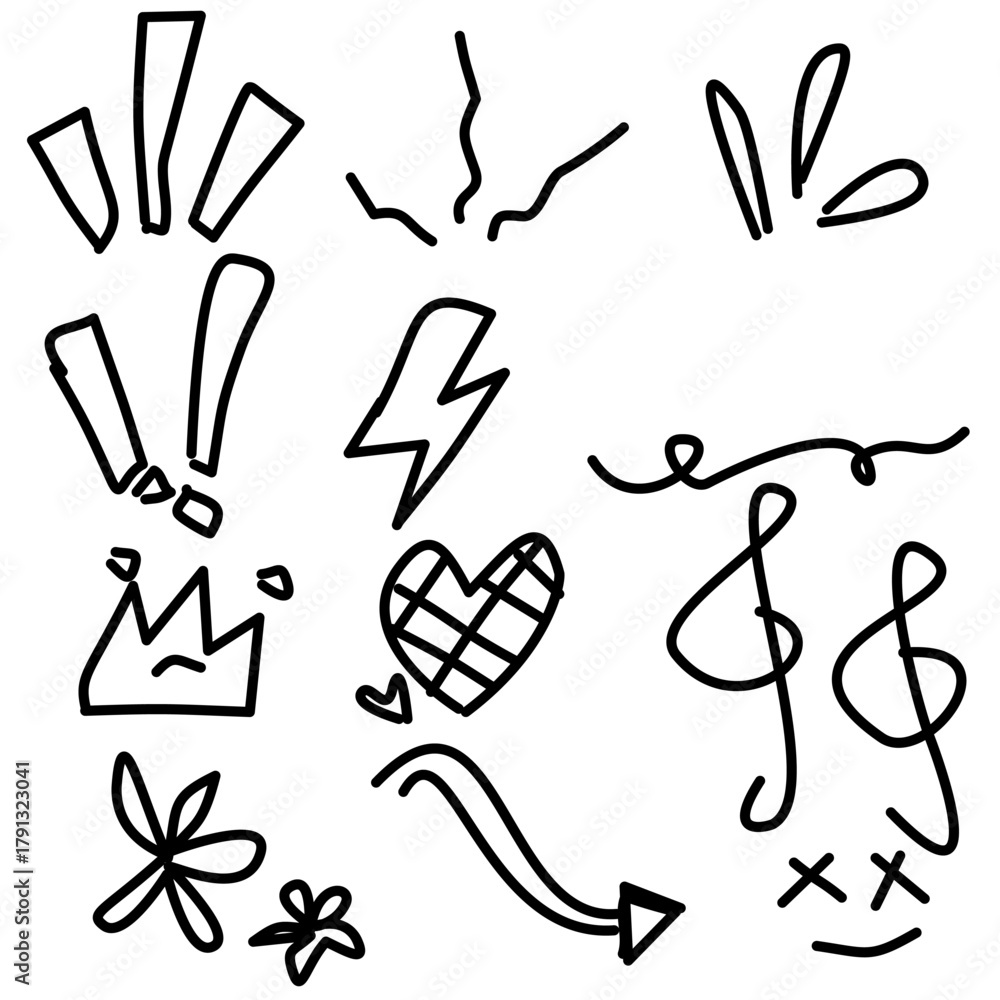 Obraz premium Simple Marker Doodle Icons and Design Elements