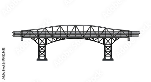 Vector illustration of a steel truss bridge with an arched design isolated on a white background