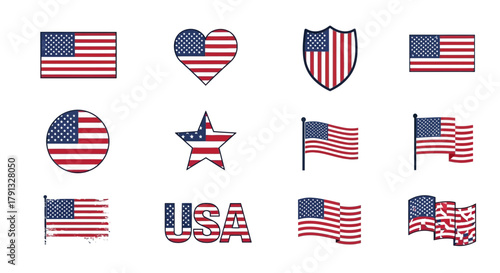 Collection of patriotic american flag illustrations for usa themed celebrations