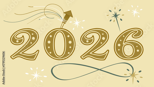 Happy new year 2026 celebration with fireworks and sparklers for festive holiday event design elements