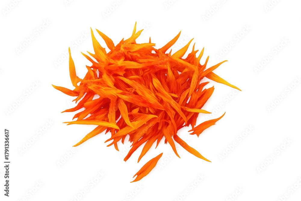 Naklejka premium Safflower petals dried orange spice food ingredient